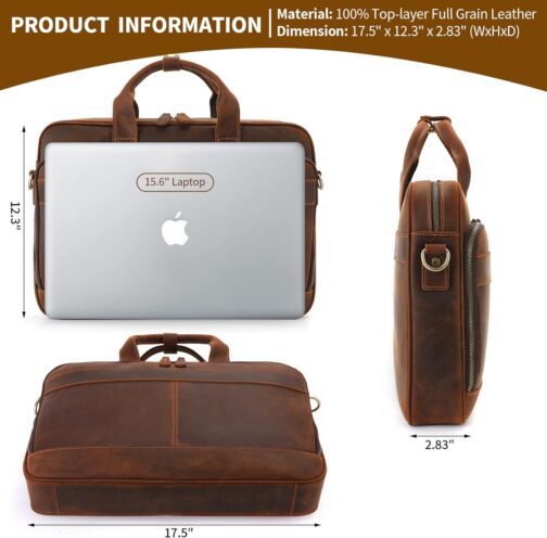 Jack&Chris Men's Leather Briefcase, Business Travel Laptop Messenger Bag - Image 2