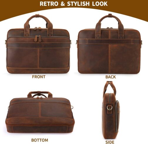 Jack&Chris Men's Leather Briefcase, Business Travel Laptop Messenger Bag - Image 3