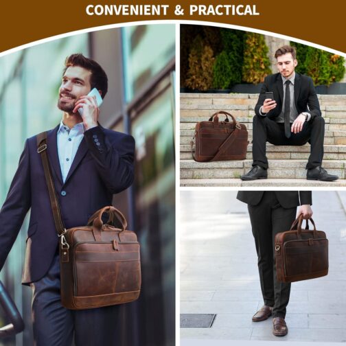 Jack&Chris Men's Leather Briefcase, Business Travel Laptop Messenger Bag - Image 7