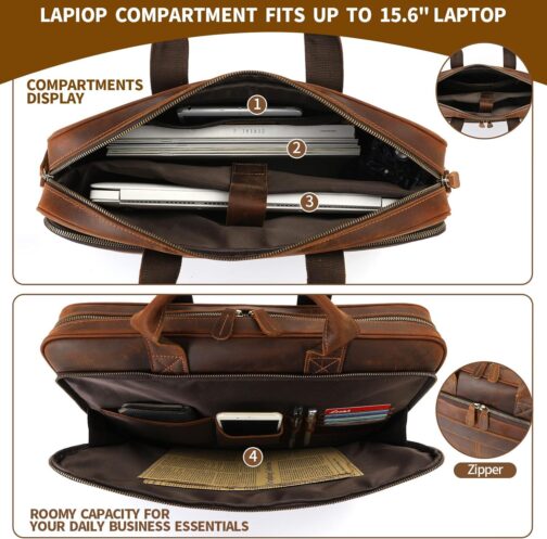 Jack&Chris Men's Leather Briefcase, Business Travel Laptop Messenger Bag - Image 5