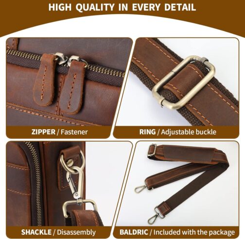Jack&Chris Men's Leather Briefcase, Business Travel Laptop Messenger Bag - Image 4