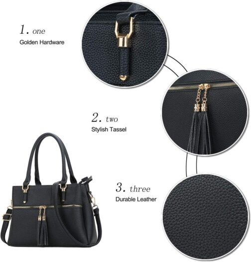 KKXIU Women Satchel Bags Handle Shoulder Handbags and Purses Pockets Zipper Leather Crossbody Bags - Image 5
