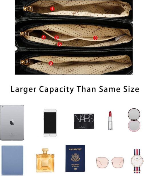 KKXIU Women Satchel Bags Handle Shoulder Handbags and Purses Pockets Zipper Leather Crossbody Bags - Image 7