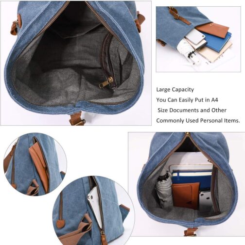 KL928 Canvas Vintage Backpack Large Casual Daypack Outdoor Travel Rucksack Hiking Backpacks for Men Women - Image 4