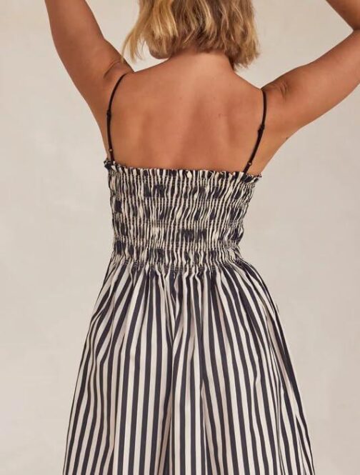KMBANGI Women Striped Sleeveless Maxi Dress Swing Aline Midi Dress Backless Smocked Spaghetti Strap Boho Flowy Sundress - Image 4