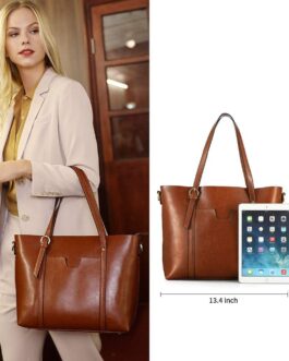 Kattee Genuine Leather Women Tote Bag Soft Handbags Vintage Shoulder Purses Fashion Top Handle Bag Large Capacity
