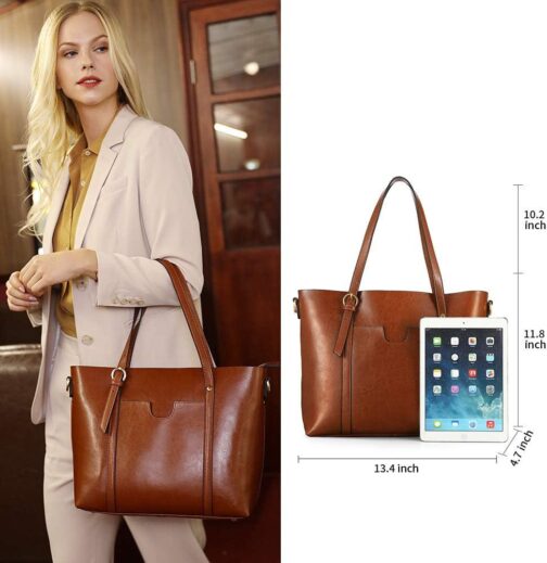 Kattee Genuine Leather Women Tote Bag Soft Handbags Vintage Shoulder Purses Fashion Top Handle Bag Large Capacity - Image 2