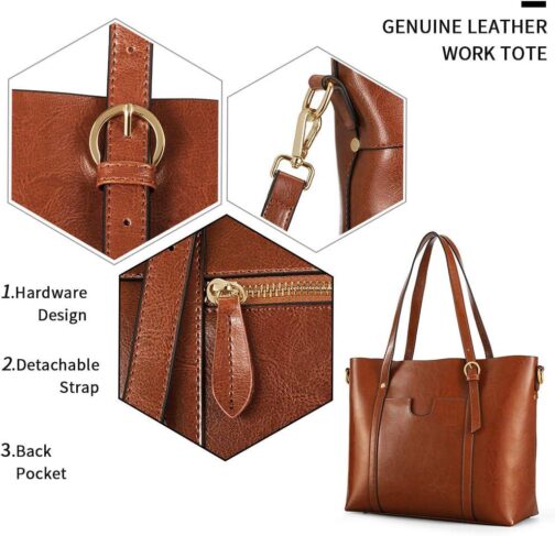 Kattee Genuine Leather Women Tote Bag Soft Handbags Vintage Shoulder Purses Fashion Top Handle Bag Large Capacity - Image 4