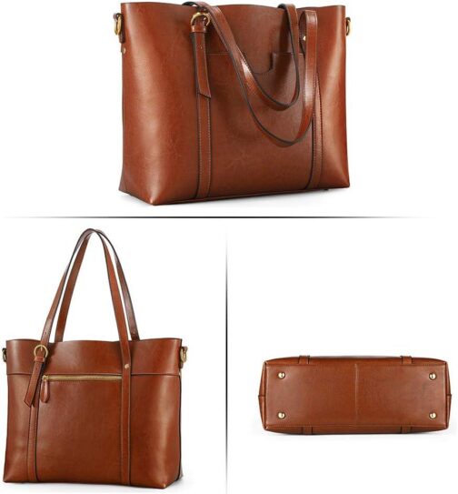 Kattee Genuine Leather Women Tote Bag Soft Handbags Vintage Shoulder Purses Fashion Top Handle Bag Large Capacity - Image 5
