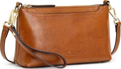 Kattee Leather Crossbody Bags for Women Trendy, Small Shoulder Purses and Handbags, Wristlet Clutch Wallet with 2 Straps