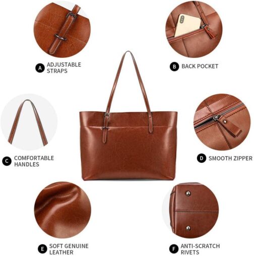 Kattee Vintage Genuine Leather Tote Shoulder Bag for Women Satchel Handbag with Top Handles - Image 5