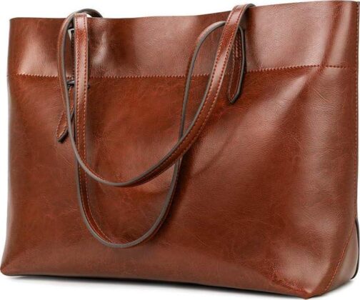 Kattee Vintage Genuine Leather Tote Shoulder Bag for Women Satchel Handbag with Top Handles