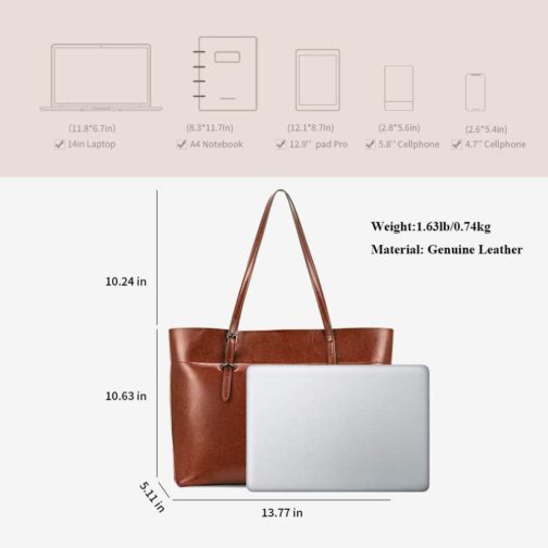 Kattee Vintage Genuine Leather Tote Shoulder Bag for Women Satchel Handbag with Top Handles - Image 3