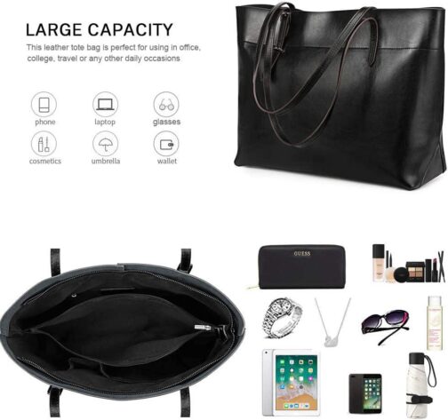 Kattee Vintage Genuine Leather Tote Shoulder Bag for Women Satchel Handbag with Top Handles - Image 4