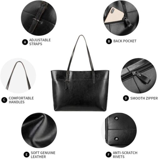 Kattee Vintage Genuine Leather Tote Shoulder Bag for Women Satchel Handbag with Top Handles - Image 5