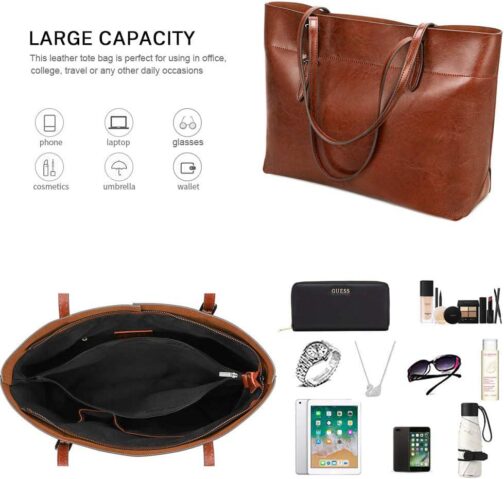 Kattee Vintage Genuine Leather Tote Shoulder Bag for Women Satchel Handbag with Top Handles - Image 4