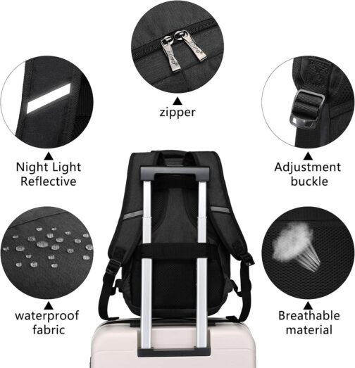 Kono Carry on Backpack, 16  Airplane Approved Under Seat Travel Backpack for Men and Women, Waterproof Lightweight Daypack for Flight 20L (Black, Small) - Image 6