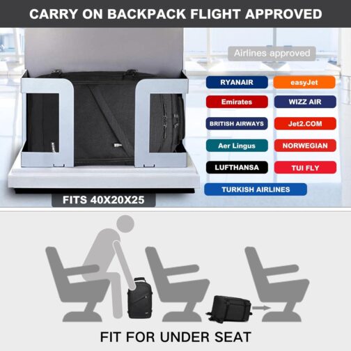 Kono Carry on Backpack, 16  Airplane Approved Under Seat Travel Backpack for Men and Women, Waterproof Lightweight Daypack for Flight 20L (Black, Small) - Image 7
