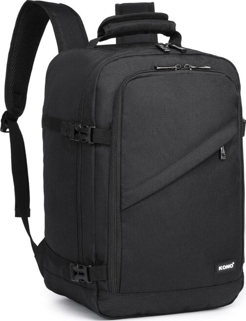 Kono Carry on Backpack, 16  Airplane Approved Under Seat Travel Backpack for Men and Women, Waterproof Lightweight Daypack for Flight 20L (Black, Small)
