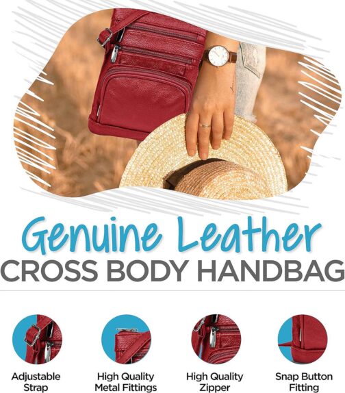 Krediz leather crossbody bags for women, Multi Pocket crossbody purse with Adjustable Strap, Soft and Durable Leather Purse - Image 5