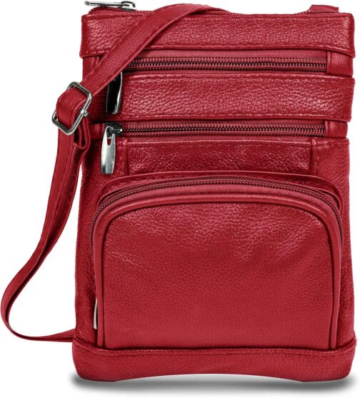 Krediz leather crossbody bags for women, Multi Pocket crossbody purse with Adjustable Strap, Soft and Durable Leather Purse