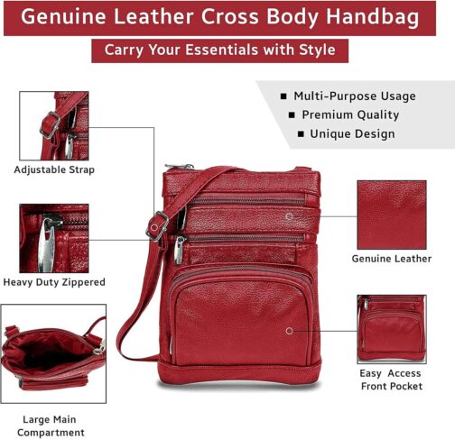 Krediz leather crossbody bags for women, Multi Pocket crossbody purse with Adjustable Strap, Soft and Durable Leather Purse - Image 8