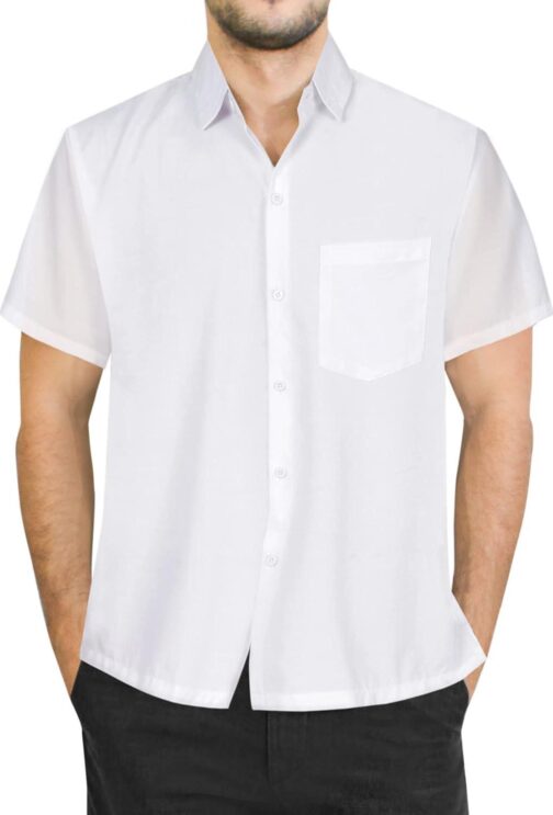 LA LEELA Mens Short Sleeve Button Down Casual Shirts Beach Summer Solid Work Shirt Vacation Camp Collared Shirts for Men