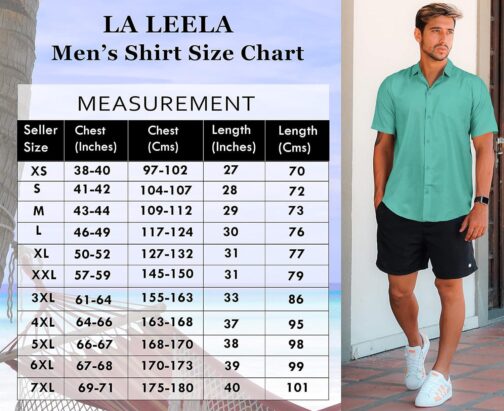 LA LEELA Mens Short Sleeve Button Down Casual Shirts Beach Summer Solid Work Shirt Vacation Camp Collared Shirts for Men - Image 6