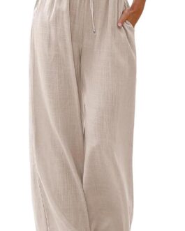 LILLUSORY Women’s Linen Summer Palazzo Pants Flowy Wide Leg Beach Pants with Pockets