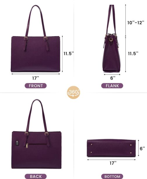 LOVEVOOK 15.6 Inch Laptop Bag for women, Large Waterproof PU Leather Work Briefcase with USB Charging Port Casual Computer Shoulder Messenger Fashion Business Office Tote Handbag Purse, Purple - Image 8