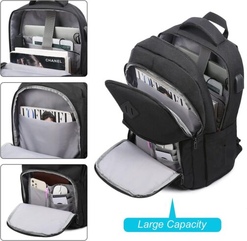 LOVEVOOK Black Backpack for Women Men, School Bookbag with Laptop Compartment for College Work Travel, Water Resistant Daypack, Fit 15.6  Laptop - Image 4