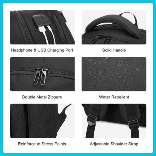 LOVEVOOK Black Backpack for Women Men, School Bookbag with Laptop Compartment for College Work Travel, Water Resistant Daypack, Fit 15.6  Laptop - Image 6