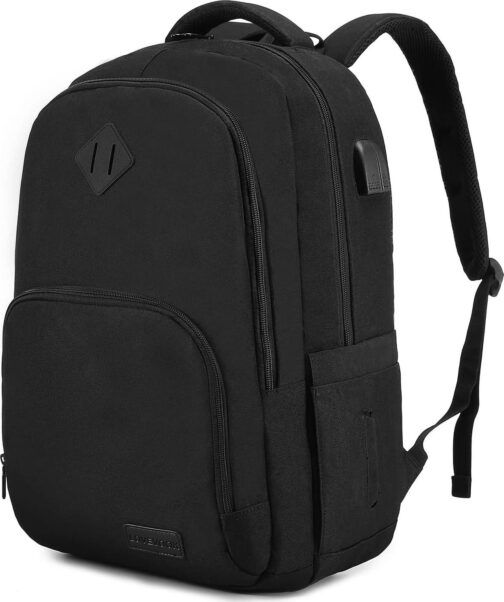 LOVEVOOK Black Backpack for Women Men, School Bookbag with Laptop Compartment for College Work Travel, Water Resistant Daypack, Fit 15.6  Laptop