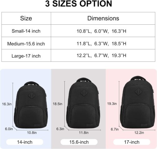 LOVEVOOK Black Backpack for Women Men, School Bookbag with Laptop Compartment for College Work Travel, Water Resistant Daypack, Fit 15.6  Laptop - Image 3