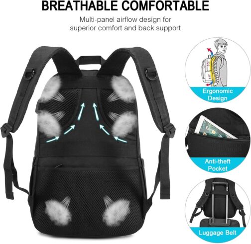 LOVEVOOK Black Backpack for Women Men, School Bookbag with Laptop Compartment for College Work Travel, Water Resistant Daypack, Fit 15.6  Laptop - Image 5