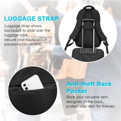 LOVEVOOK Black Backpack for Women Men, School Bookbag with Laptop Compartment for College Work Travel, Water Resistant Daypack, Fit 15.6  Laptop - Image 7