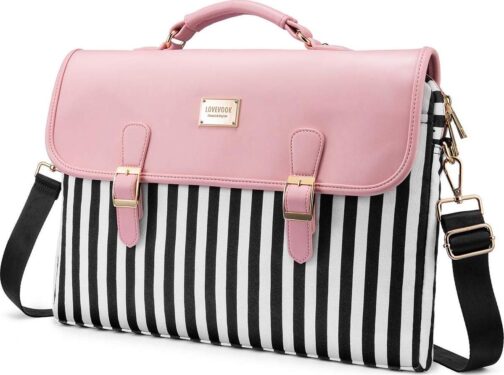 LOVEVOOK Computer Bag for Women Laptop Messenger Bag for Work College, Slim-Pink, 15.6-Inch