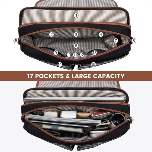 LOVEVOOK Laptop Bag for Women, 15.6 inch Large Capacity Computer Briefcase Case, Crossbody Messenger Shoulder Bag, Office Business Work Tote Bags Purse for Travel Gifts, Brown-black - Image 3