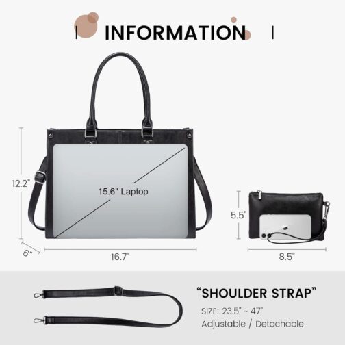 LOVEVOOK Laptop Bag for Women, 15.6 inch Laptop Tote Bag Vintage Work Bags for Women Computer Bag Office Briefcase Handbag - Image 2