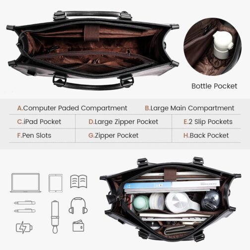 LOVEVOOK Laptop Bag for Women, 15.6 inch Laptop Tote Bag Vintage Work Bags for Women Computer Bag Office Briefcase Handbag - Image 3
