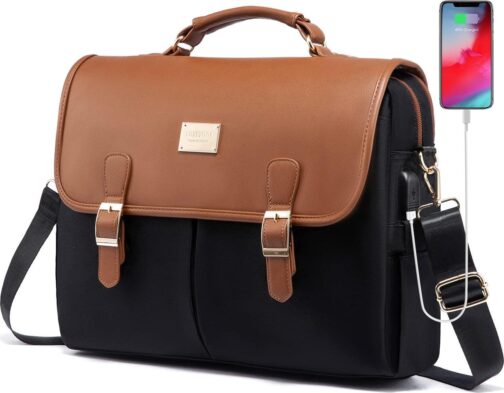LOVEVOOK Laptop Bag for Women, 15.6 inch Large Capacity Computer Briefcase Case, Crossbody Messenger Shoulder Bag, Office Business Work Tote Bags Purse for Travel Gifts, Brown-black