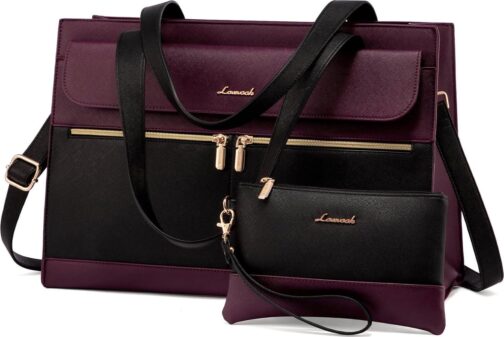 LOVEVOOK Laptop Bag for Women 15.6 Inch Laptop Tote Work Bag Professional Leather Computer Briefcase Waterproof Business Teacher Office Bag Handbag