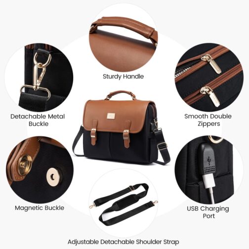 LOVEVOOK Laptop Bag for Women, 15.6 inch Large Capacity Computer Briefcase Case, Crossbody Messenger Shoulder Bag, Office Business Work Tote Bags Purse for Travel Gifts, Brown-black - Image 5
