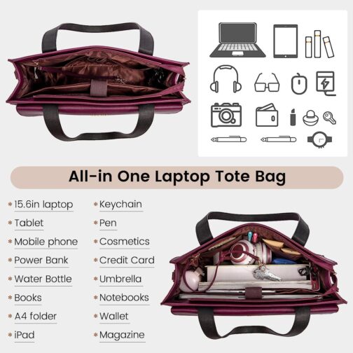 LOVEVOOK Laptop Bag for Women 15.6 Inch Laptop Tote Work Bag Professional Leather Computer Briefcase Waterproof Business Teacher Office Bag Handbag - Image 2