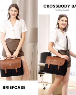 LOVEVOOK Laptop Bag for Women, 15.6 inch Large Capacity Computer Briefcase Case, Crossbody Messenger Shoulder Bag, Office Business Work Tote Bags Purse for Travel Gifts, Brown-black