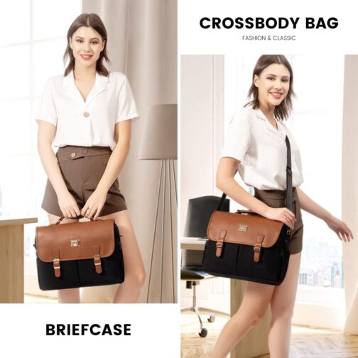 LOVEVOOK Laptop Bag for Women, 15.6 inch Large Capacity Computer Briefcase Case, Crossbody Messenger Shoulder Bag, Office Business Work Tote Bags Purse for Travel Gifts, Brown-black - Image 2