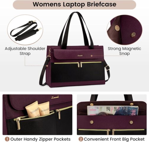 LOVEVOOK Laptop Bag for Women 15.6 Inch Laptop Tote Work Bag Professional Leather Computer Briefcase Waterproof Business Teacher Office Bag Handbag - Image 4