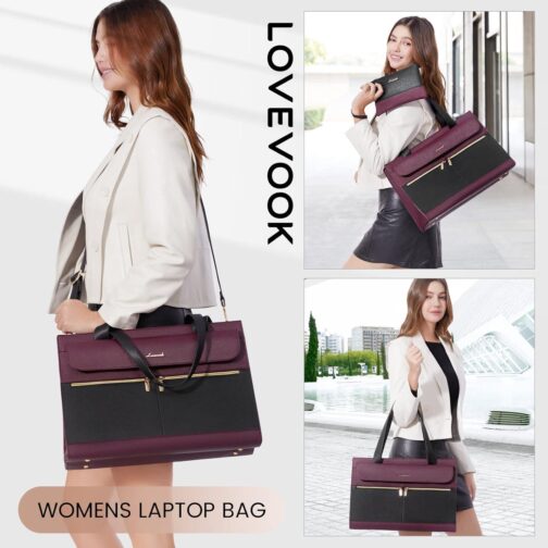 LOVEVOOK Laptop Bag for Women 15.6 Inch Laptop Tote Work Bag Professional Leather Computer Briefcase Waterproof Business Teacher Office Bag Handbag - Image 7