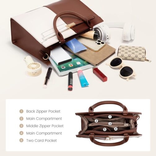 LOVEVOOK Purses and Handbags for Women PU Leather Multiple Pockets Satchel Shoulder Bags Top Handle Tote Bag for Ladies - Image 4