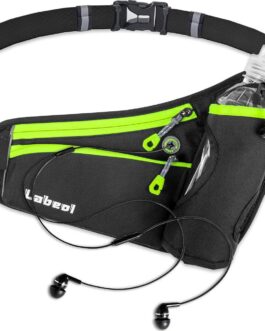 Labeol Running Belt with Water Bottles Adjustable 2 Zipper Pockets Running Waist Pack Hydration Bag for Men and Women Running Fanny Pack with Water Bottles for Running Hiking Climbing Jogging (Green)